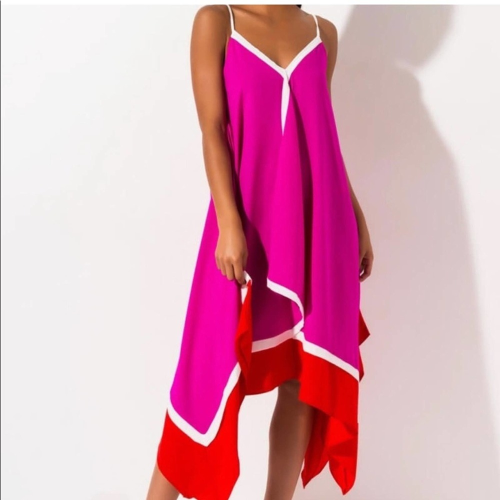 Labella Vida Women’s Asymmetrical Neon   summer sun dress size Medium EUC - Picture 2 of 9
